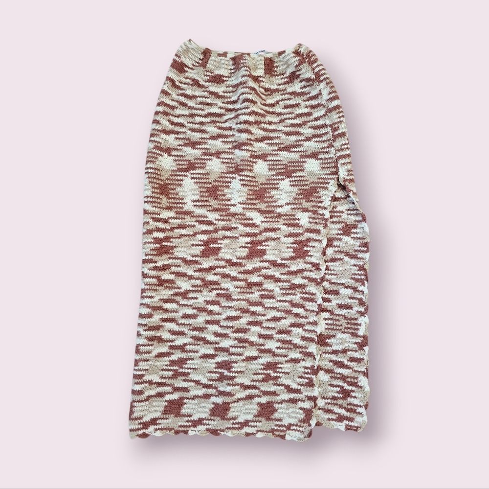 Lusana Anthro Bohemian Chic Deep Leg Cut Out 100% Cotton Crochet Knit Skirt Sz 8